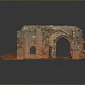 Ancient Ruins Model with Stone Arch Green Grass and Red Ground